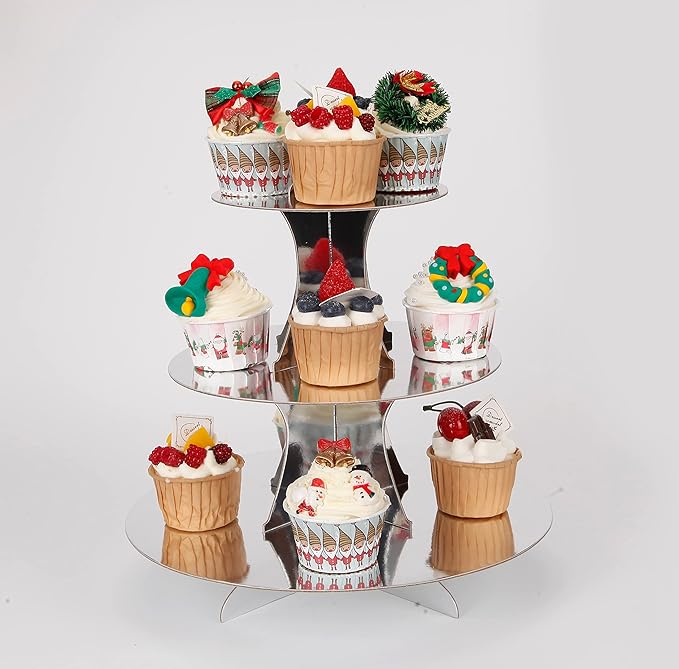 3-Tier Cupcake Stand, Sliver Cardboard Cake Stand Holder, Tiered DIY Cupcake - Image 2