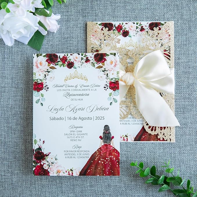 20 PCS 5.12x7.2 Butterfly Quinceanera Invitation, Laser Cut Wedding Invitation - Image 4