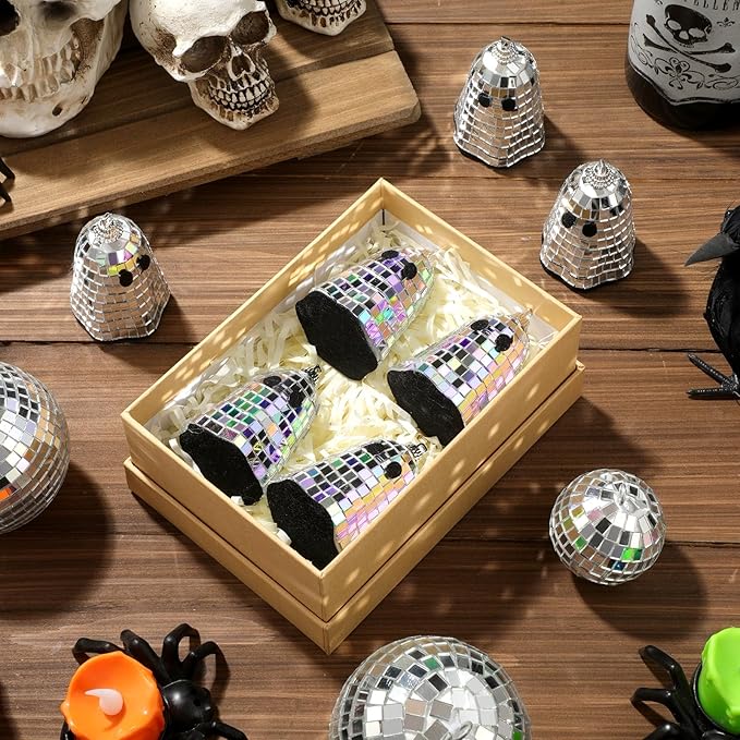 12 Pcs Halloween Disco Ghosts Decor Halloween Ornament Silver Mirror Disco - Image 4