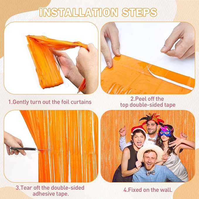 2Pack Orange Backdrop Curtains, Metallic Party Streamer Fringe Curtains - Image 9