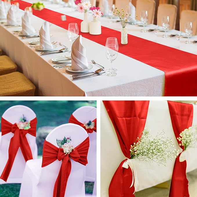 Aneco 12 Pack Satin Table Runner 12 x 108 Inch Red Long Wedding Satin Silk - Image 6