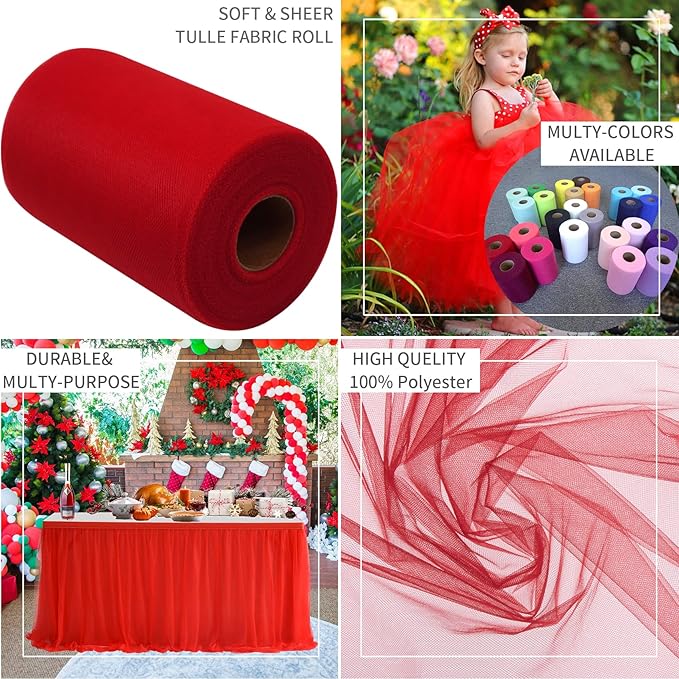 Red Tulle Fabric Rolls 6 Inch by 100 Yards Fabric Spool Tulle Ribbon - Image 5