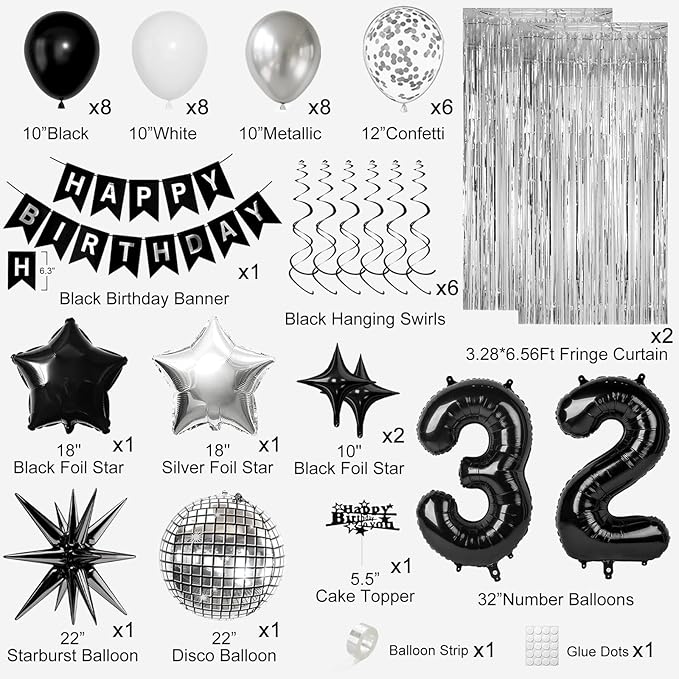 32nd Birthday Decorations for Men Women, Fringe Curtains Kit - Image 2