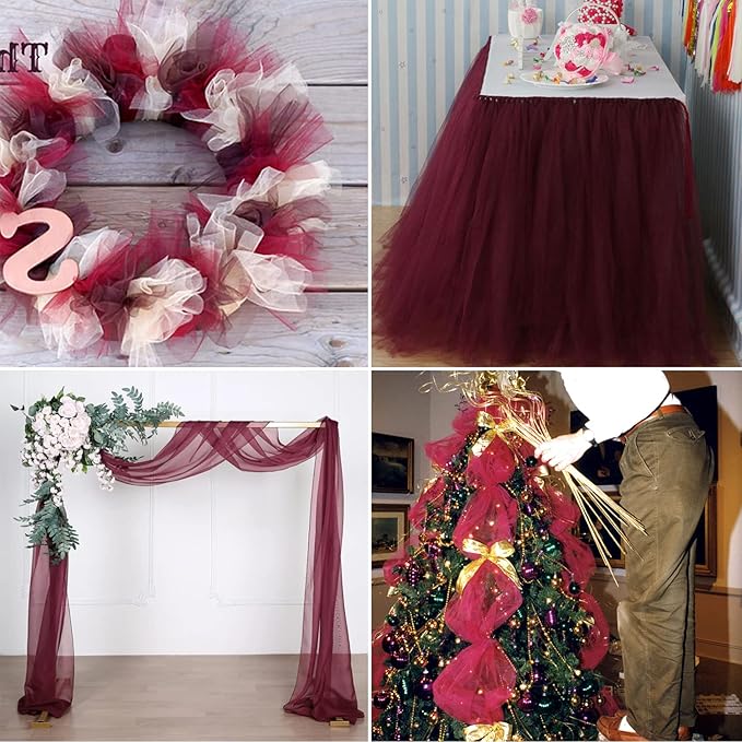 Burgundy Tulle Fabric Rolls 6 Inch by 100 Yards Fabric Spool Tulle Ribbon - Image 8
