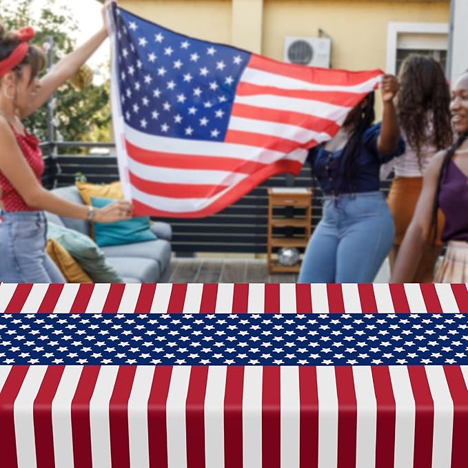 QZYL 4 Pack 4th of July Tablecloths, Rectangle Red White and Blue Tablecloth - Image 4