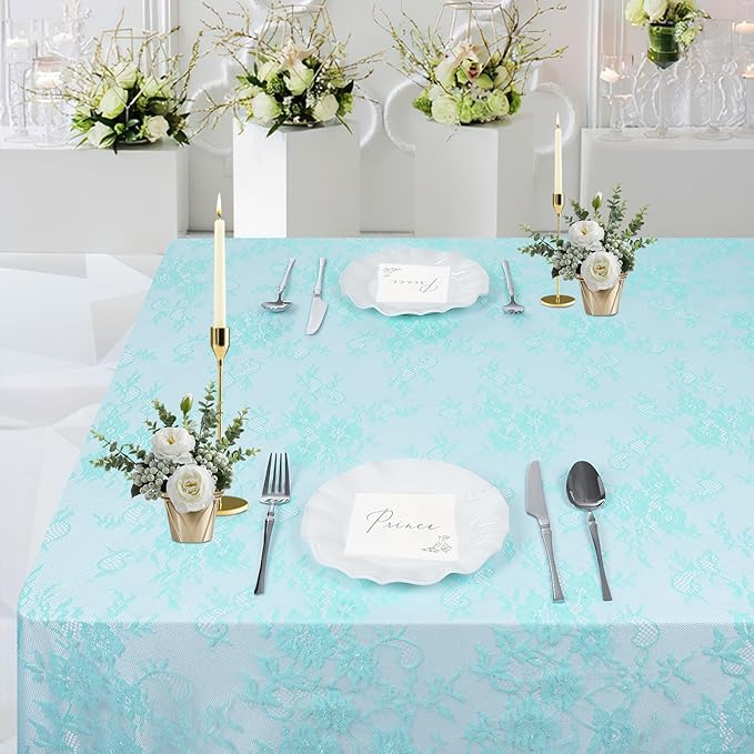 LuoluoHouse Lace Tablecloth Rustic Table Fabric Blue 60x120 Inch - Image 4