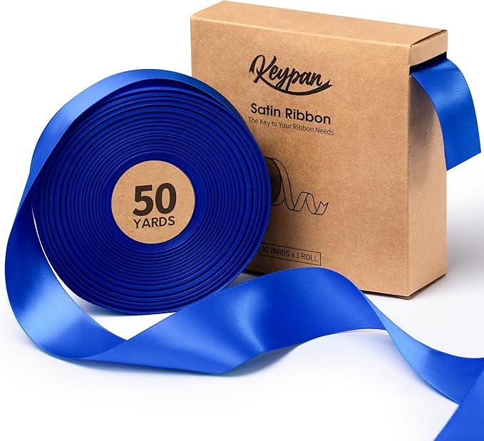 Royal Blue Satin Ribbon 1-1/2 Inch x 50 Yards Double-Faced Ribbons by Keypan