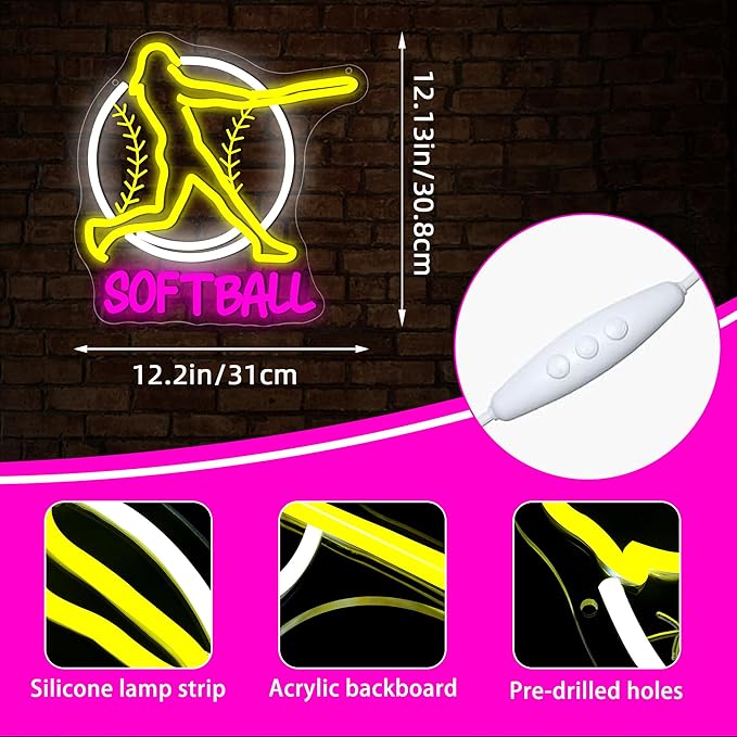 Softball Neon Sign for Wall Decor Dimmable Softball Party Neon Light for Girls - Image 3