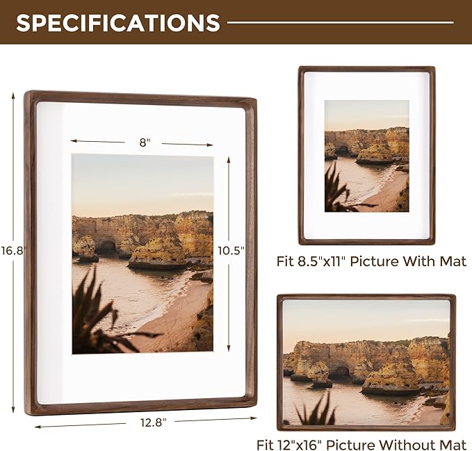 12x16 Frame USA-Sourced Natural Walnut Wood Solid Wood Photo Frame Handcrafted - Image 2