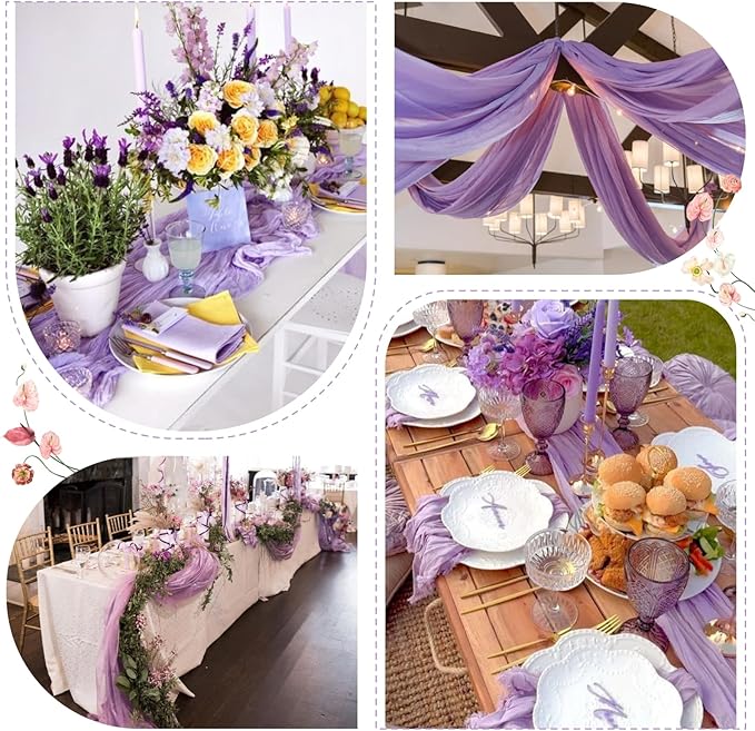 Sioloc 10 Pack Lilac Purple Lavender Cheesecloth Table Runner Fall Autumn Decor - Image 4