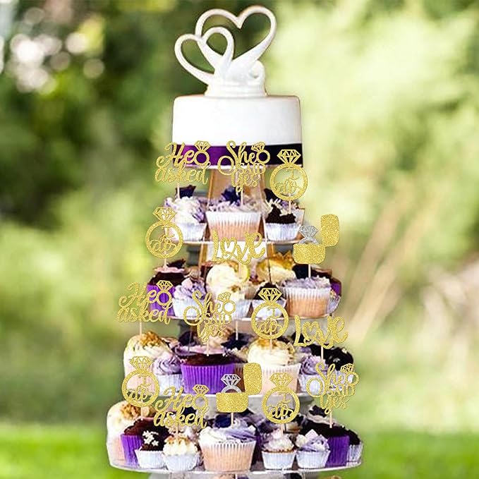 30 PCS He Asked She Said Yes Cupcake Toppers Love I Do Diamond Ring Cupcake - Image 5