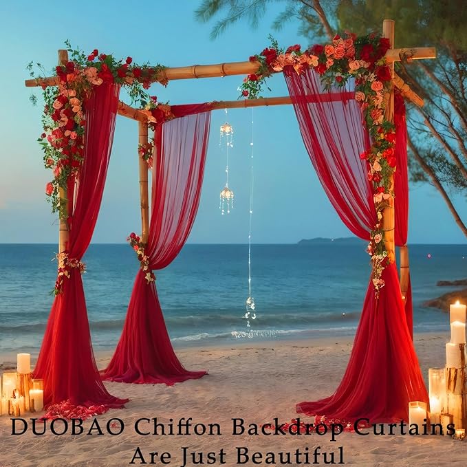 DUOBAO Red Chiffon Backdrop Curtain-2 Panels 29x120-Inch Wedding Chiffon - Image 7
