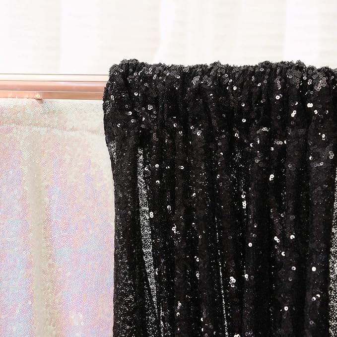 Poise3EHome 2ft x 8ft Black Sequin Photography Backdrop Curtains 2 Panels - Image 4