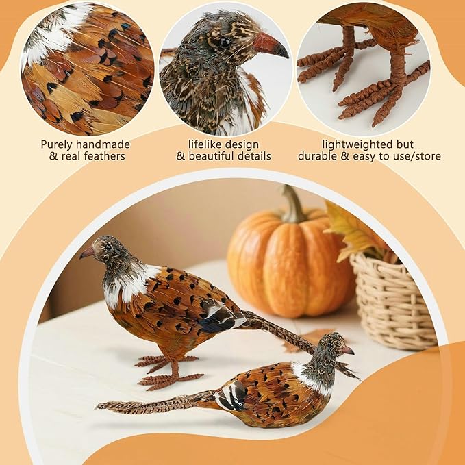 naturevibe Feathered Pheasant Decor Set of 2, Simulation Woodland Animals - Image 3
