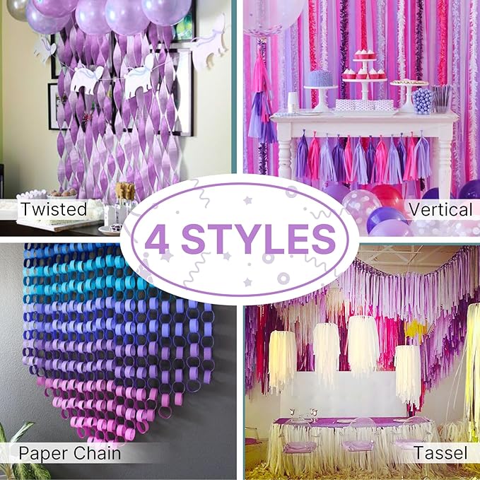PartyWoo Pink and Purple Crepe Paper Streamers 4pcs 328ft Pack of Light Pastel - Image 5