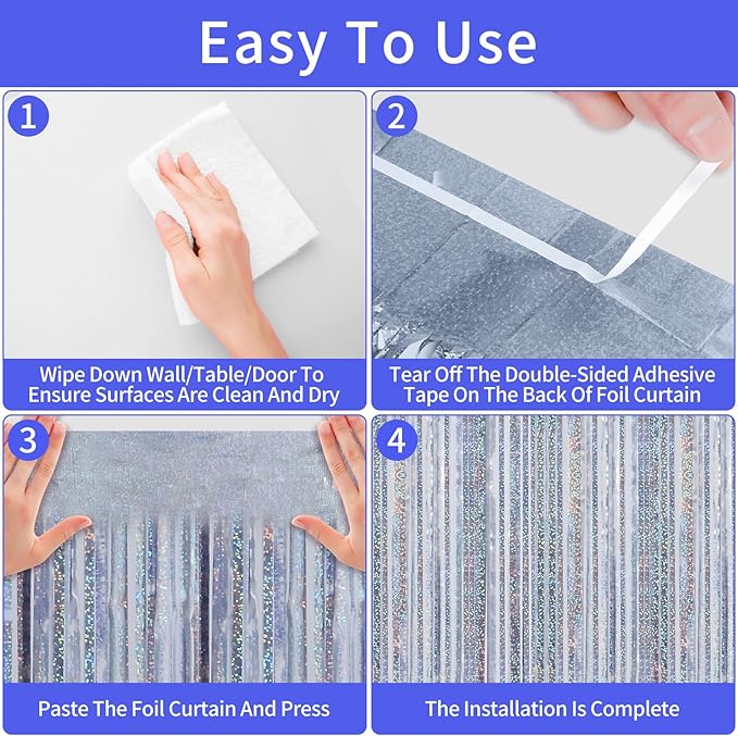 Picoway 4 Pack Foil Fringe Tinsel Backdrop Curtains, Birthday Engagement - Image 5