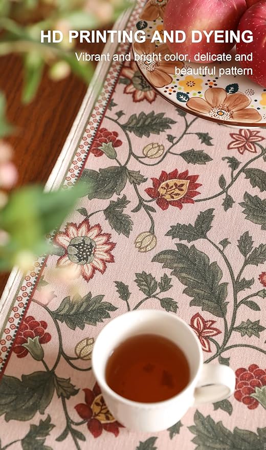ISAENNE Designer Provence Elegant Linen Table Runner 87 Inches Long, Flower and - Image 5