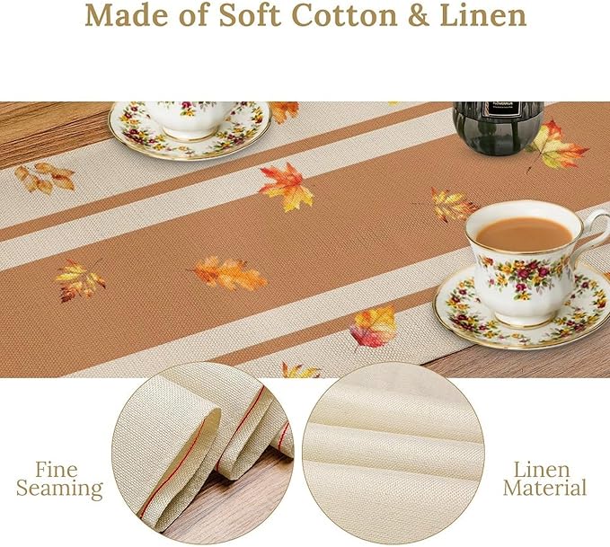 Autumn Table Runner, Thanksgiving Fall Pumpkin Leaves Floral Table Cloth - Image 5