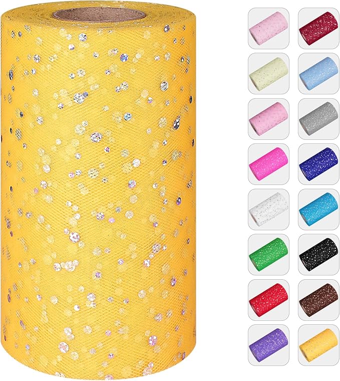 Glitter Tulle Rolls, 6” by 50 Yards Sequin Tule Netting Fabric Tulle by ICOSHOW