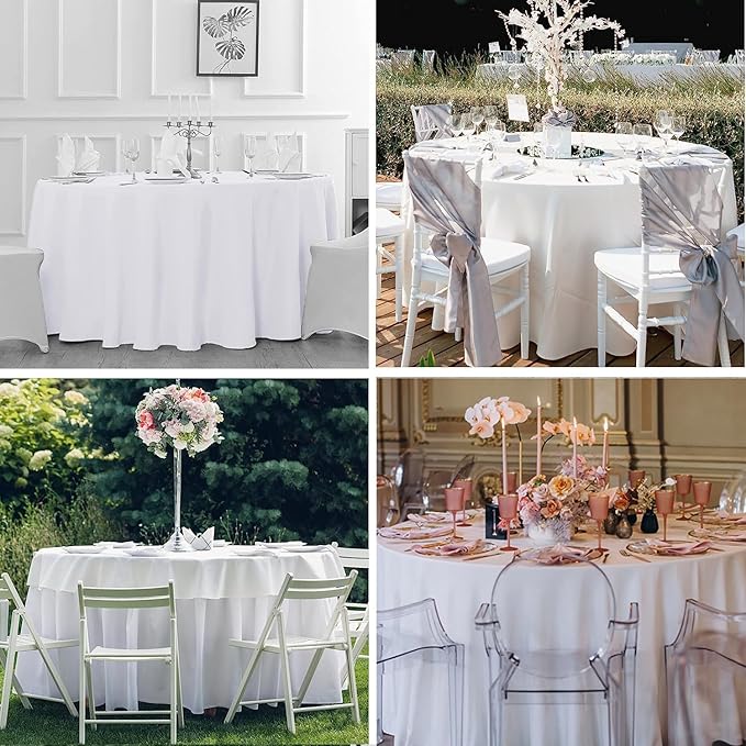 6 Pack White 90 Inch Round Tablecloths. Stain and Winkle Resistant Polyester - Image 6