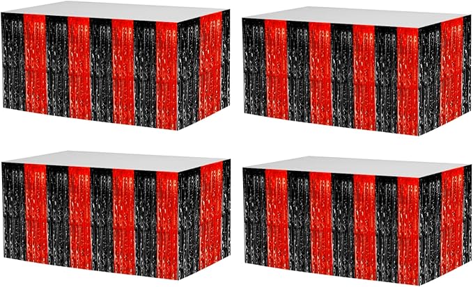 4 Pack 29x108 Inch Metallic Foil Fringe Tinsel Table Skirts by Clayghsen