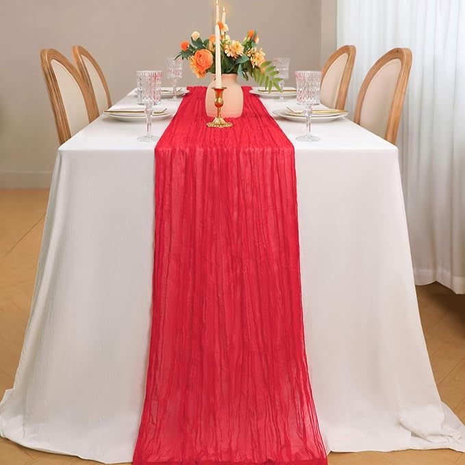 Snowkingdom 10 Ft Red Cheesecloth Table Runner, 120 inch Long Cheese Cloth Boho - Image 6