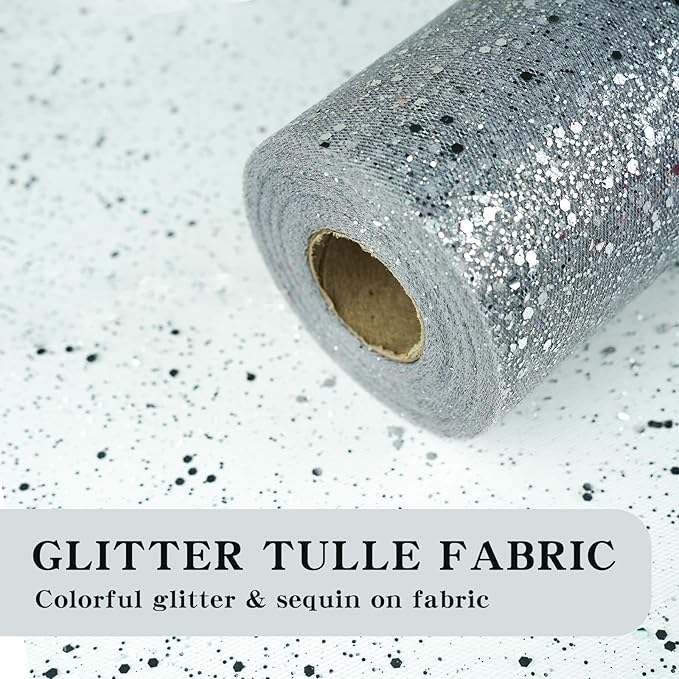 Glitter Tulle Rolls, 6” by 50 Yards Sparkling Tulle Spool Ribbon Sequin Tulle - Image 3