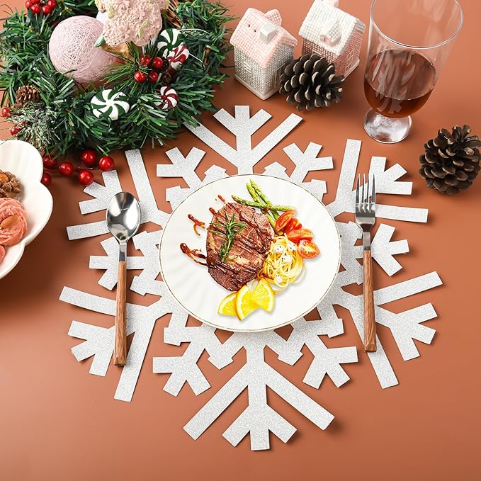 30Pcs Snowflake Paper Placemats Christmas Sliver Glitter Disposable Place Mats - Image 4