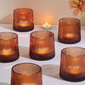 Amber Ribbed Tealight Votive Candle Holders- 6Pack Glass Candle Holders by DARJEN