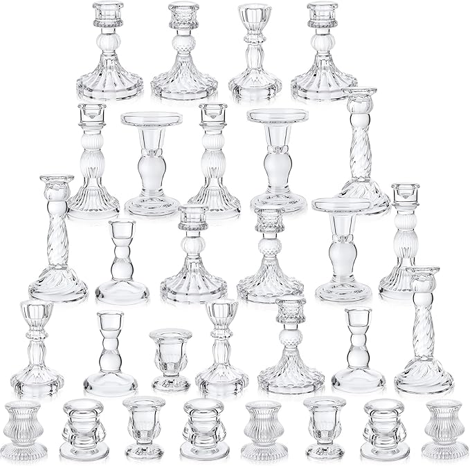 Mumufy 30 Pcs Glass Crystal Taper Candle Holders Clear Glass Candlestick Holder by Mumufy