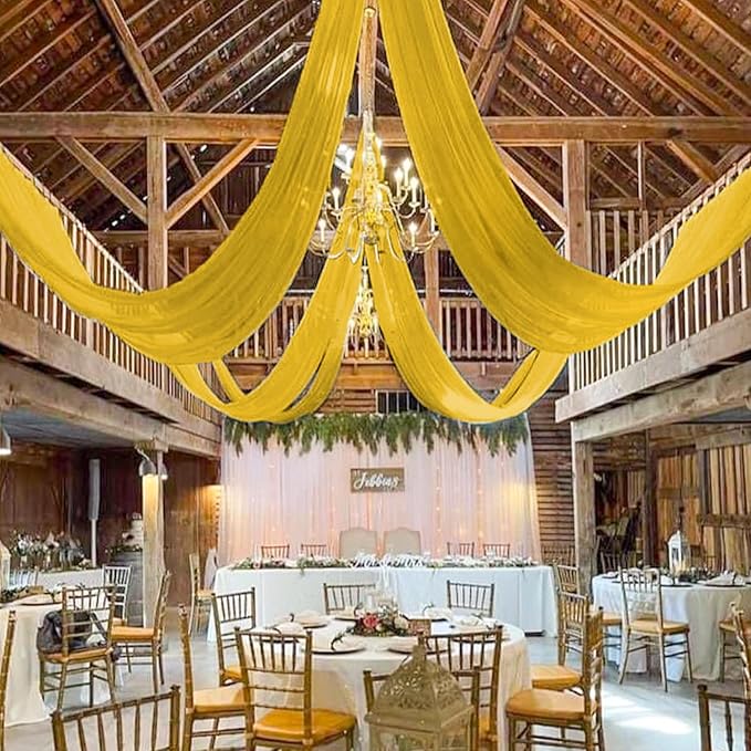 MODFUNS Gold Ceiling Draping Fabric Sheer Ceiling Drapes - Image 2