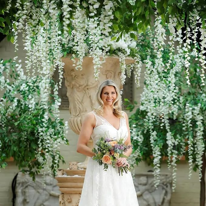 5 Pack White Wisteria Hanging Flowers Garland, 3.77 Feet Artificial Flower Vines - Image 6