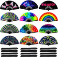 Qunclay 12 Pieces UV Glow Large Rave Folding Hand Fan Festival Fan by Qunclay