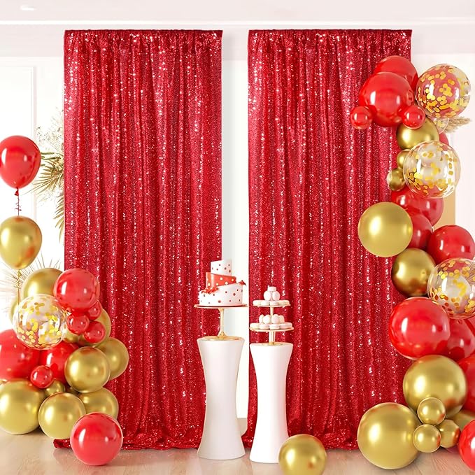 Red Sequin Curtains 2 Packs 3ftx8ft Photo Booths Backdrop - Image 8