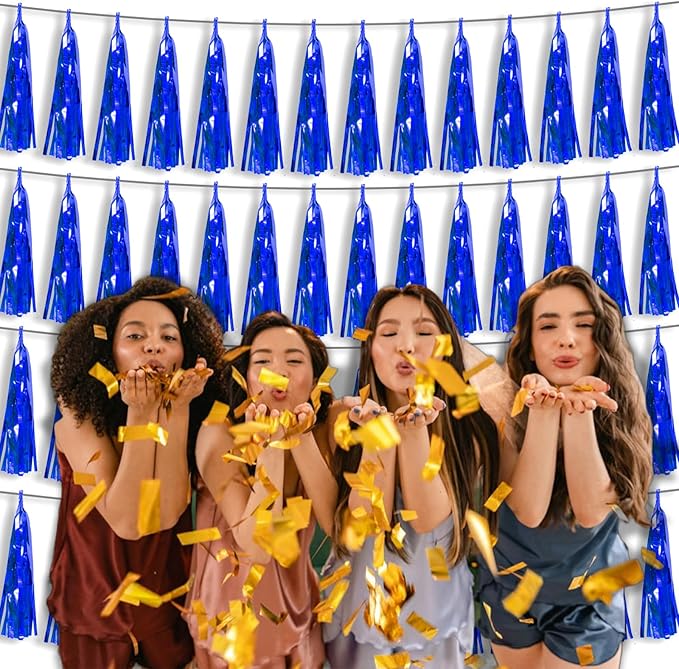 4P Blue Foil Fringe Tassel Banner Garland Metallic Tinsel Streamers Wall - Image 6