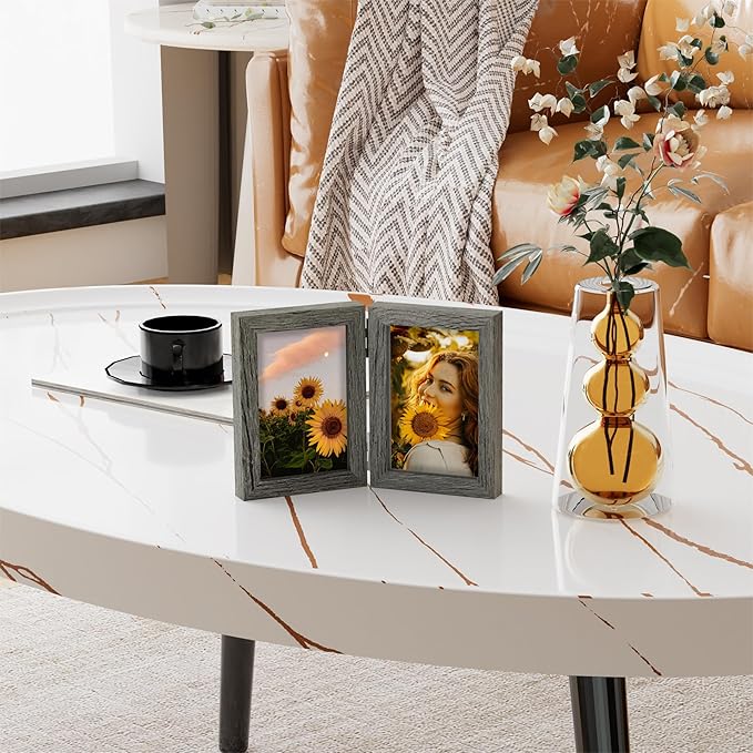 decorUhome Double 4x6 Picture Frame Vertical, Engineered Wood Bifold Photo Frame - Image 2