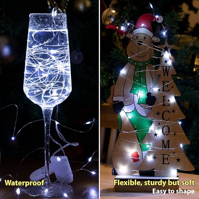 HXWEIYE 12 Pack LED White Fairy Lights Battery Operated, 7ft 20LED Mini Fairy - Image 4