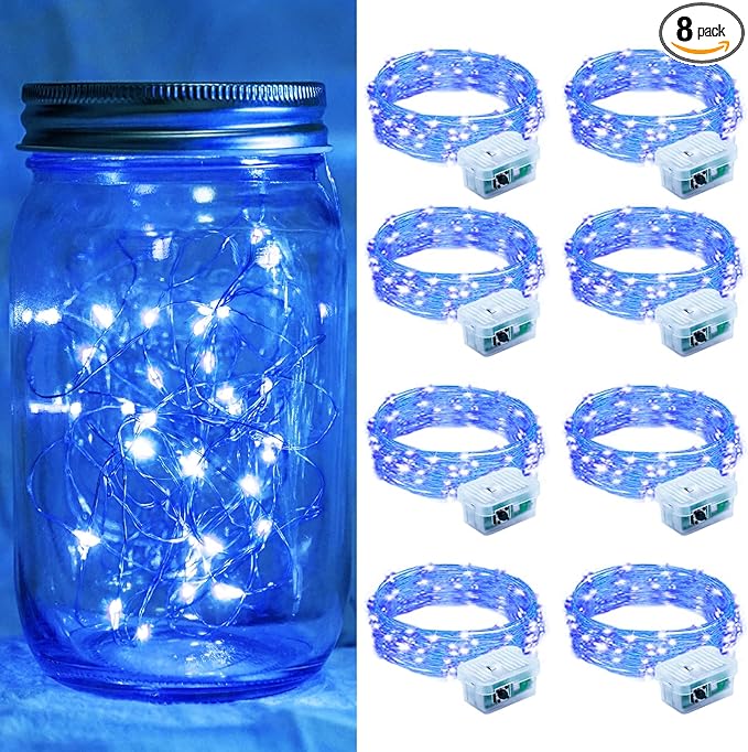 8 Pack Blue Fairy Lights 7Ft 20 LED Twinkle String Lights 3 Modes Battery by chzk