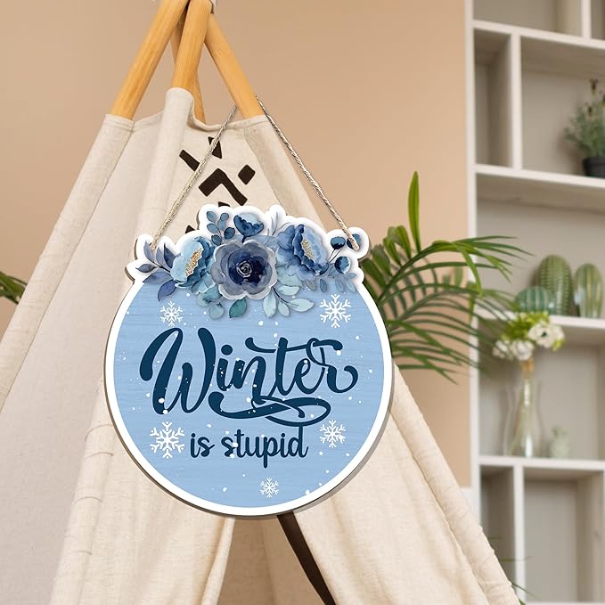 CGBHW Funny Navy Blue Winter Christmas Wooden Sign, Winter Snowflake Snowy - Image 5
