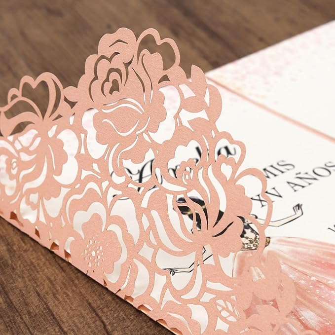 DORIS HOME 50pcs Laser Cut Quinceanera Invitation Pockets - Image 5