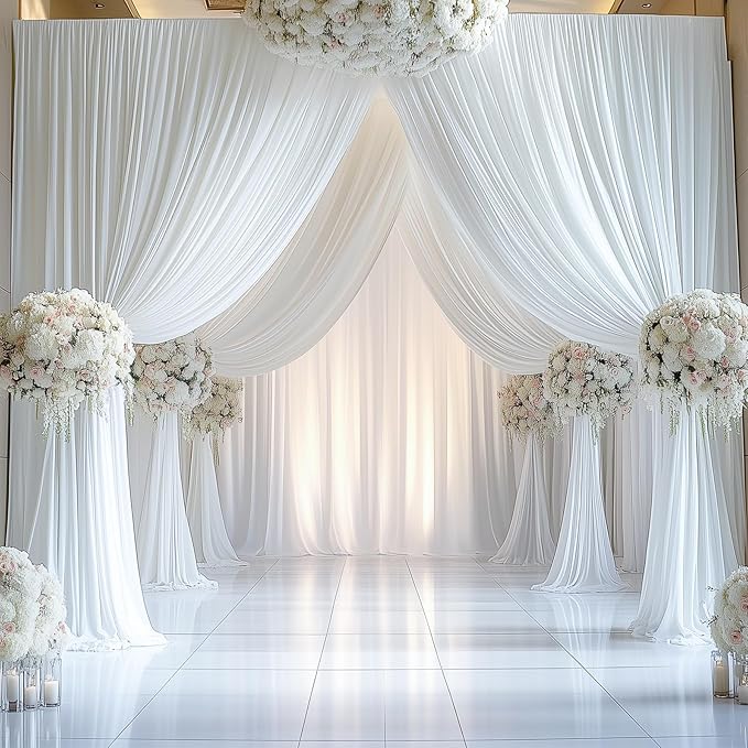 30ftx15ft Wrinkle Free White Backdrop Curtain, 6 Panels 15FT Height White - Image 2
