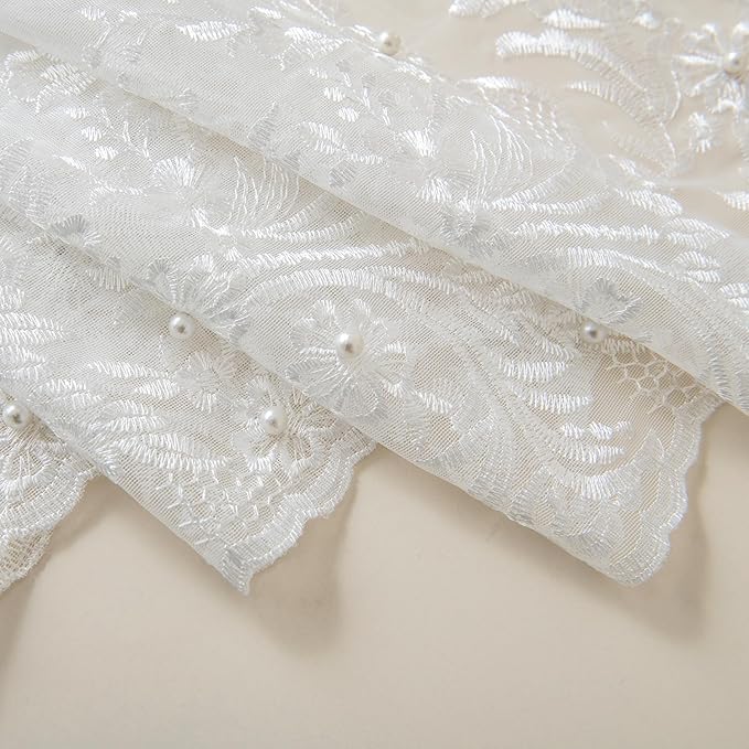 VISIONTEX White Sheer Voile Curtains, Decorative White Embossed Butterflies Rod - Image 6