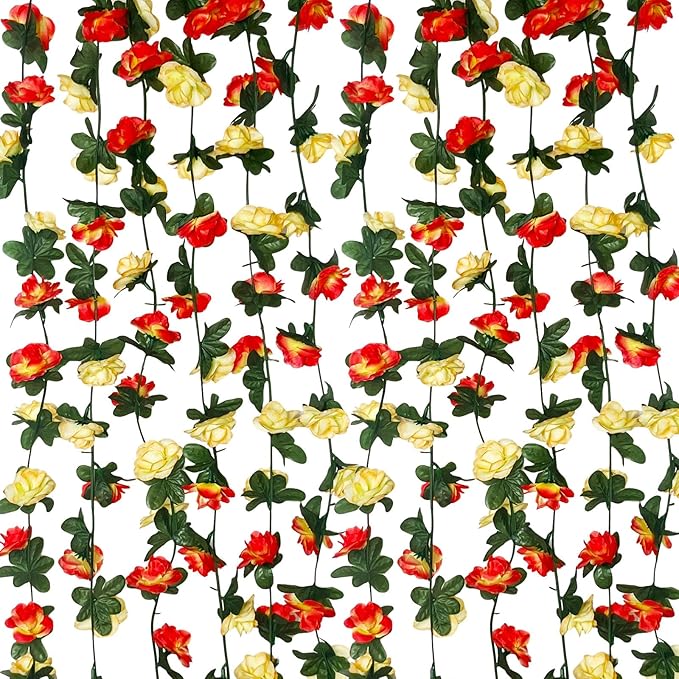 16Pcs 126Ft Pink&Yellow Rose Garland, Fake Rose Hanging Flowers, Artificial by Tisspoms