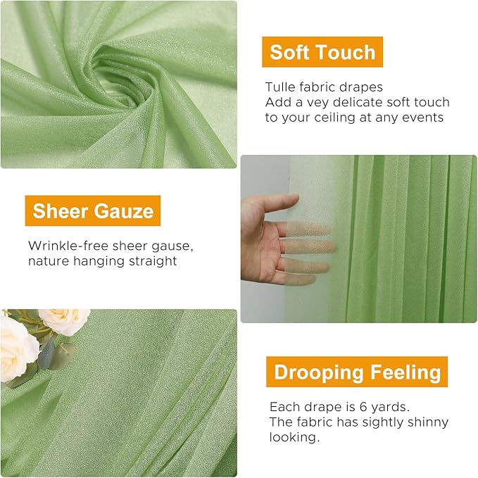 Wedding Arch Draping Fabric 4 Panels 28.7" x 20FT Sage Green Sheer Chiffon - Image 3