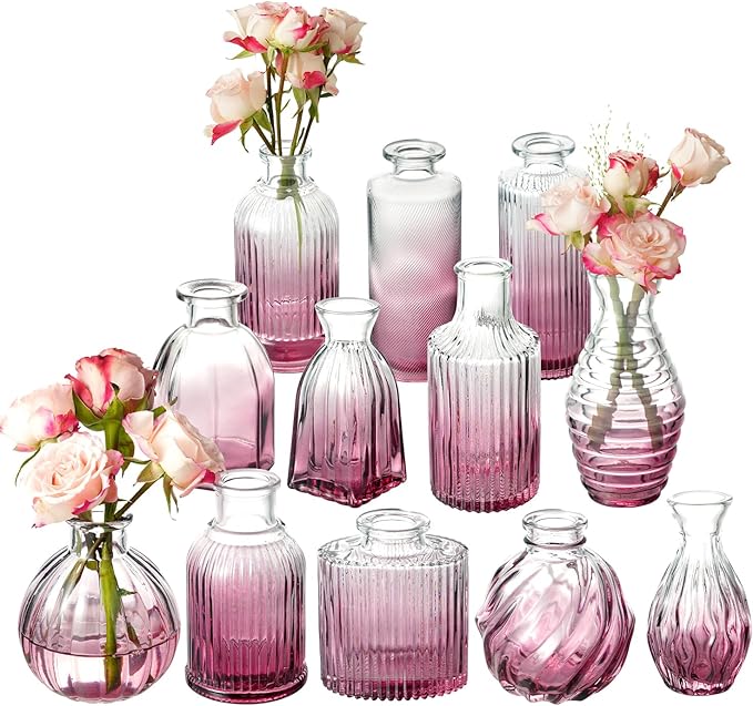 Bud Vases Set of 12, Small Purple Vase Glass Vases by PHUNTTEK