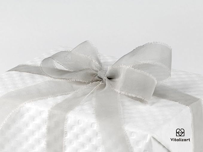 Vitalizart Organza Ribbon Frayed Sheer Organza White Pink Grey Set 3/8" Silk - Image 5