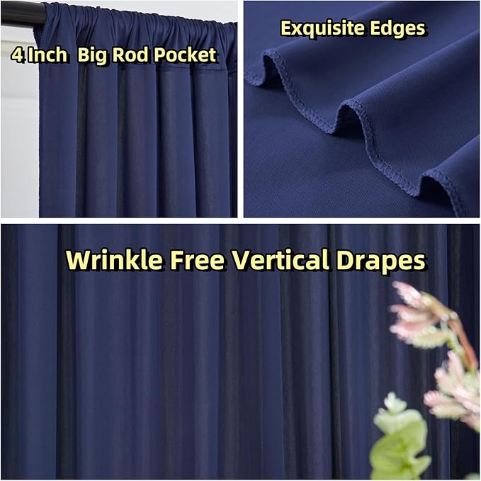30 ft x 10 ft Wrinkle Free Navy Blue Backdrop Curtain - Image 3
