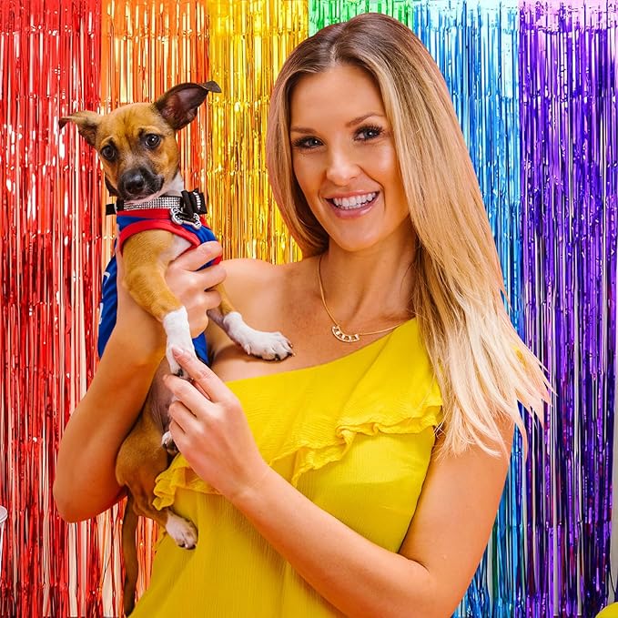 10 Pack Rainbow Backdrop Curtain 3.2ft x 8.2ft Metallic Tinsel Foil Fringe - Image 6
