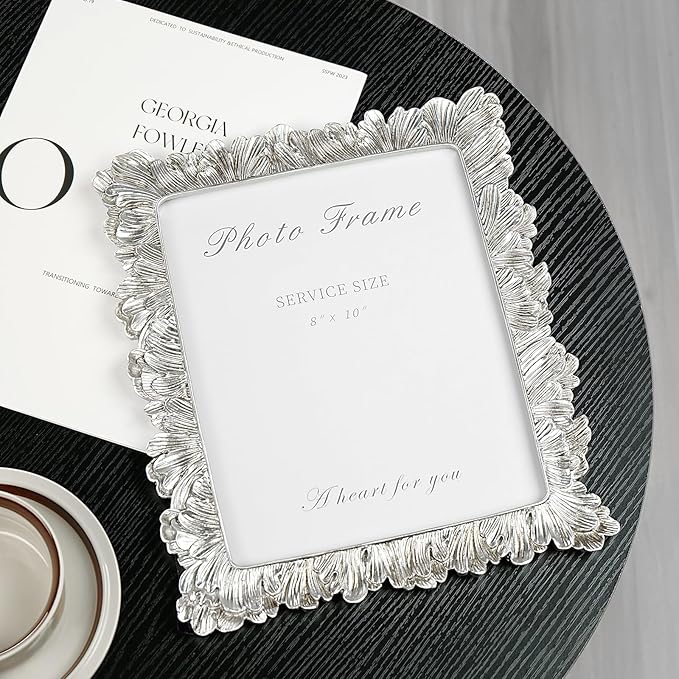 Cuspin 8x10 Picture Frame Silver, Vintage Silver Palm Leaves Textured - Image 4
