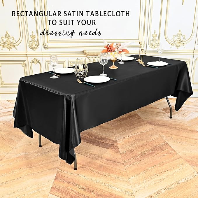 10 Packs Satin Tablecloth 57 x 108 Inch Black Rectangular Table Cloth Silk - Image 6